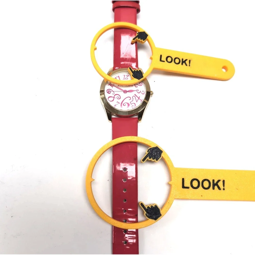 Betsey Johnson Watch Gold Case Pink Swirl Numbers Patent Strap Box BJ2140
